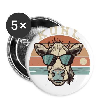 Lustiges Kuh Kühe Sonnenbrille Vintage Bauer - Buttons groß 56 mm (5er Pack) - Weiß - Vorne