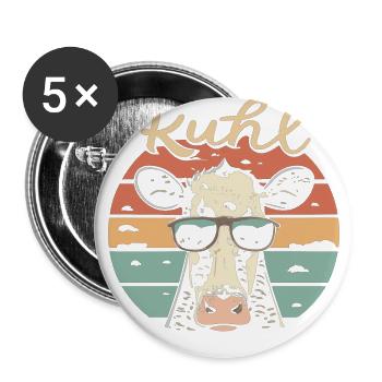 Lustiges Kuh Kühe Sonnenbrille Vintage Bauer - Buttons groß 56 mm (5er Pack) - Weiß - Vorne
