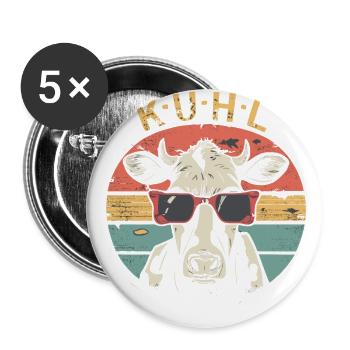Lustiges Kuh Kühe Sonnenbrille Vintage Bauer - Buttons groß 56 mm (5er Pack) - Weiß - Vorne