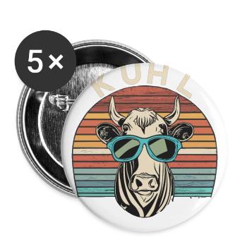 Lustiges Kuh Kühe Sonnenbrille Vintage Bauer - Buttons groß 56 mm (5er Pack) - Weiß - Vorne