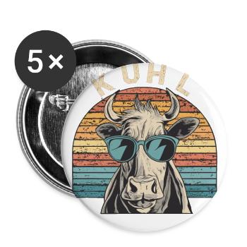 Lustiges Kuh Kühe Sonnenbrille Vintage Bauer - Buttons groß 56 mm (5er Pack) - Weiß - Vorne