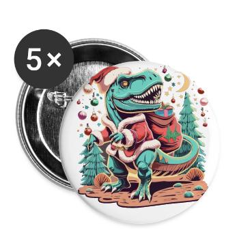 Dinosaur Trex Christmas - Buttons large 2.2''/56 mm (5-pack) - white - Front