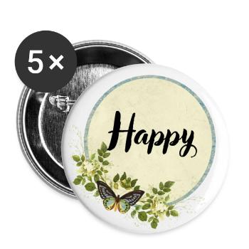 Papillon heureux - Lot de 5 grands badges (56 mm) - blanc - Devant