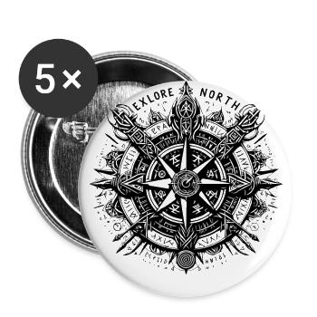 Wikinger Kompass Vegvisir Walhalla Nordisch - Buttons groß 56 mm (5er Pack) - Weiß - Vorne