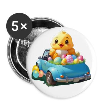 Küken Autofahrerin - Buttons groß 56 mm (5er Pack) - Weiß - Vorne