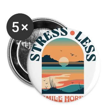 Stress Moins Sourire Plus Coucher de soleil Style rétro - Lot de 5 grands badges (56 mm) - blanc - Devant