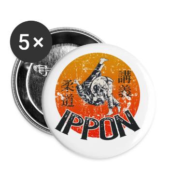 Ippon Judo Judoka Kaempfer - Buttons groß 56 mm (5er Pack) - Weiß - Vorne