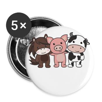 Kuh Pferd Schwein Bauernhof süße Tiere - Buttons groß 56 mm (5er Pack) - Weiß - Vorne