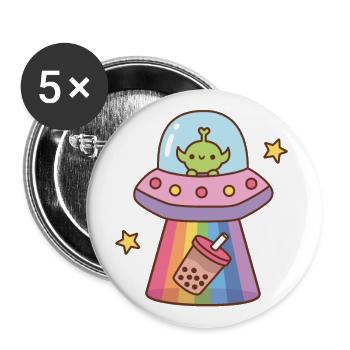 Funny Alien Abducts Bubble Tea - Buttons large 2.2''/56 mm (5-pack) - white - Front