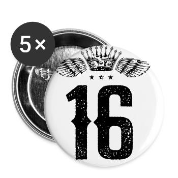 16 Zahl Krone - Buttons groß 56 mm (5er Pack) - Weiß - Vorne
