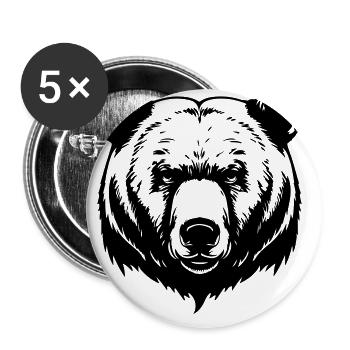 Bär Grizzly Kopf - Buttons groß 56 mm (5er Pack) - Weiß - Vorne