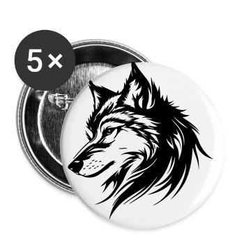 Wolf Silhouette - Buttons groß 56 mm (5er Pack) - Weiß - Vorne