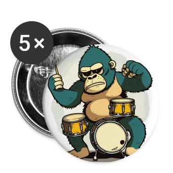 Trommelnder Gorilla - Buttons groß 56 mm (5er Pack) - Weiß - Vorne