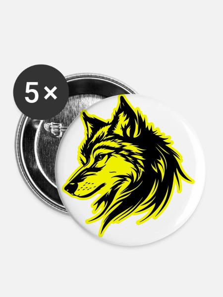 Wolf Silhouette - Buttons groß 56 mm (5er Pack) - Weiß