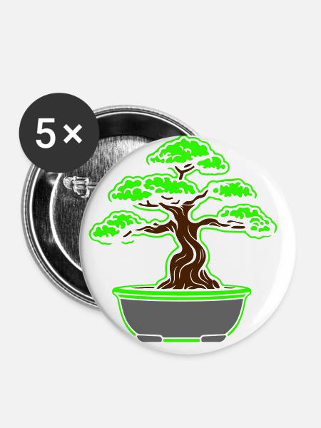 Bonsai Baum Symbol - Buttons groß 56 mm (5er Pack) - Weiß