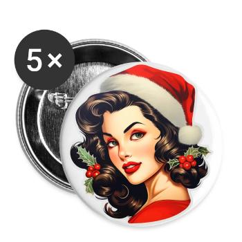 Femme au chapeau de père Noël - Lot de 5 grands badges (56 mm) - blanc - Devant