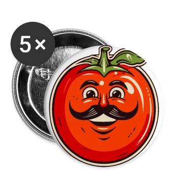 Tomate mit Schnurrbart - Buttons groß 56 mm (5er Pack) - Weiß - Vorne