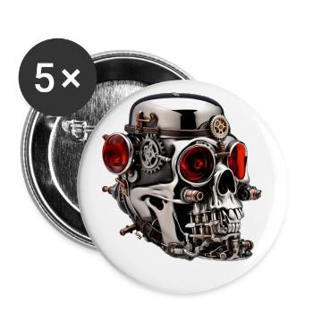 Silver skull with red eyes - Buttons large 2.2''/56 mm (5-pack) - white - Front
