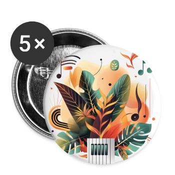 Pflanzen und Musik - hochwertiger Modedruck - Buttons groß 56 mm (5er Pack) - Weiß - Vorne