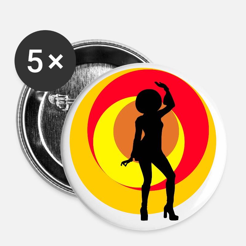 Disco Mädchen - Buttons groß 56 mm (5er Pack) - Weiß