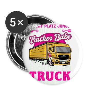 Trucker Babe Zeigt Euch Man Einen Truck Fährt - Buttons groß 56 mm (5er Pack) - Weiß - Vorne