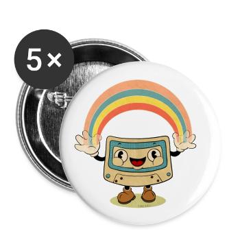 Vintage Kassette mit Regenbogen - Buttons groß 56 mm (5er Pack) - Weiß - Vorne