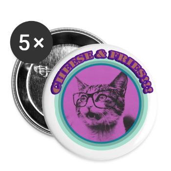 Cheese Fries Cat - Buttons groß 56 mm (5er Pack) - Weiß - Vorne