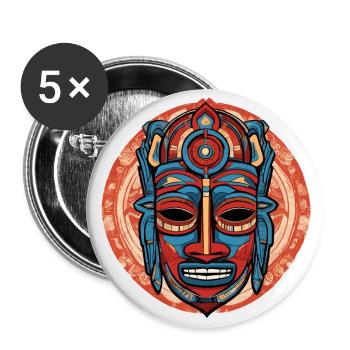 Kunstvoll farbenfrohe Inka Aztekenmaske - Buttons groß 56 mm (5er Pack) - Weiß - Vorne