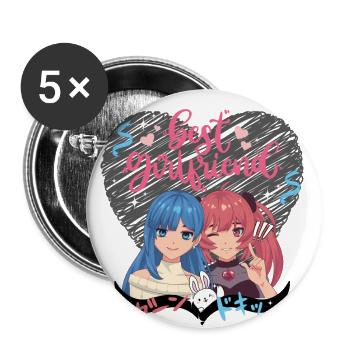 Beste Freundinnen rosa Herz - Buttons groß 56 mm (5er Pack) - Weiß - Vorne