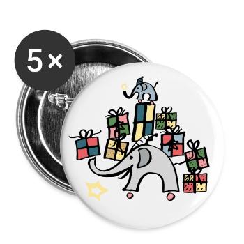 Spielzeug Elefant mit Weihnachtsgeschenken - Buttons groß 56 mm (5er Pack) - Weiß - Vorne