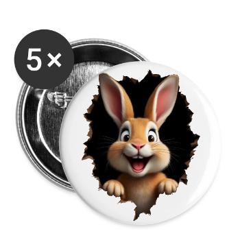 Cute bunny peeks through hole - Easter bunny - Buttons large 2.2''/56 mm (5-pack) - white - Front