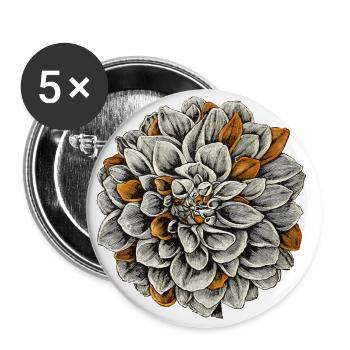 Fleur de dahlia à l'orange, encre, dessin, rétro - Lot de 5 grands badges (56 mm) - blanc - Devant