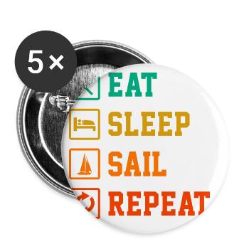 Eat Sleep Ship Repeat Sailor Skipper Captain Sailb - Buttons groß 56 mm (5er Pack) - Weiß - Vorne