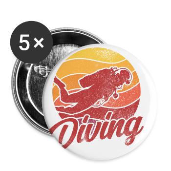 Retro Graphic Snorkeler Scuba Diver Diving Snorkel - Buttons groß 56 mm (5er Pack) - Weiß - Vorne