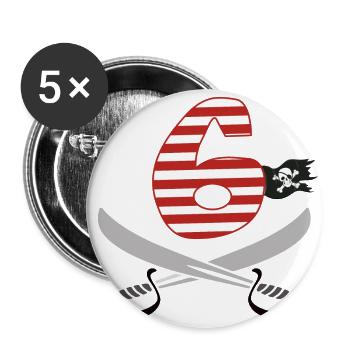 Ich bin Sechs 6 / Pirat Geburtstag Party Geschenk - Buttons groß 56 mm (5er Pack) - Weiß - Vorne