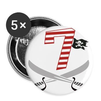 Ich bin Sieben 7 / Pirat Geburtstag Party - Buttons groß 56 mm (5er Pack) - Weiß - Vorne