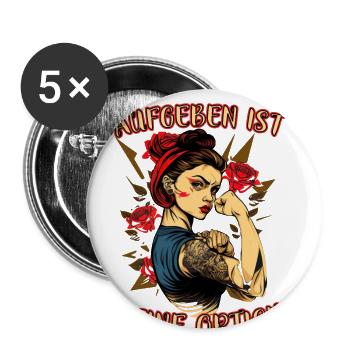 Aufgeben ist keine Option starke Frau Mutter Rosen - Buttons groß 56 mm (5er Pack) - Weiß - Vorne
