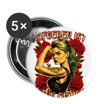 Aufgeben ist keine Option starke Frau Mutter Rosen - Buttons groß 56 mm (5er Pack) - Weiß - Vorne