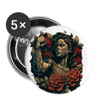 Strong Woman Mother Roses Mother's Day Gift - Buttons large 2.2''/56 mm (5-pack) - white - Front