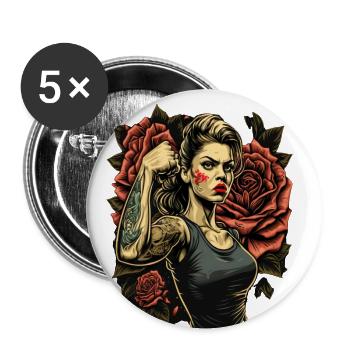 Strong Woman Mother Roses Mother's Day Gift - Buttons large 2.2''/56 mm (5-pack) - white - Front