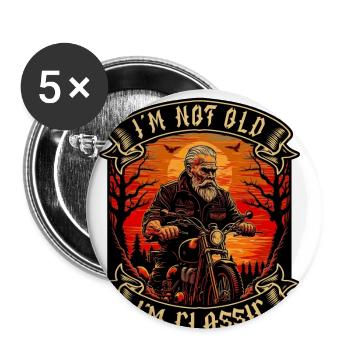 I m not old I m classic Motorrad biker - Buttons groß 56 mm (5er Pack) - Weiß - Vorne