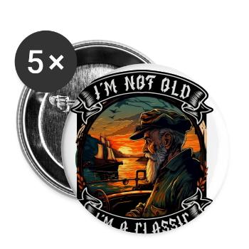 I m not old I m a classic Bootsliebhaber - Buttons groß 56 mm (5er Pack) - Weiß - Vorne