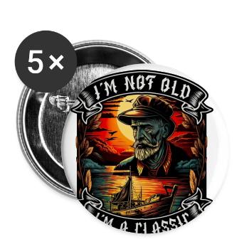 I m not old I m a classic Bootsliebhaber - Buttons groß 56 mm (5er Pack) - Weiß - Vorne