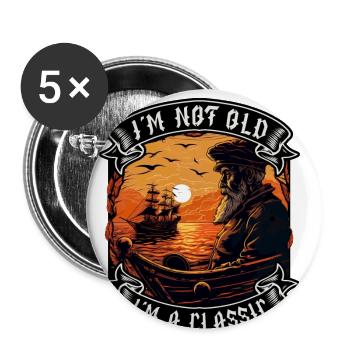Je ne suis pas vieux Je suis un amoureux des bateaux classiques - Lot de 5 grands badges (56 mm) - blanc - Devant