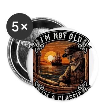 I m not old I m a classic Bootsliebhaber - Buttons groß 56 mm (5er Pack) - Weiß - Vorne