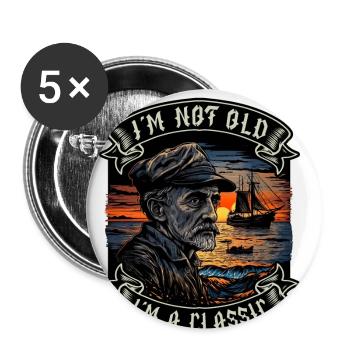 I m not old I m a classic Bootsliebhaber - Buttons groß 56 mm (5er Pack) - Weiß - Vorne