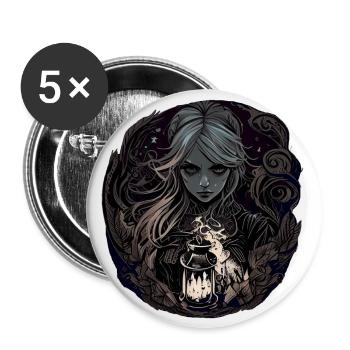 Gloomy Beautiful Witch / Wicca - Buttons large 2.2''/56 mm (5-pack) - white - Front