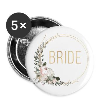 Team Bride ! Pastel Boho Blumen Kreis - Buttons groß 56 mm (5er Pack) - Weiß - Vorne