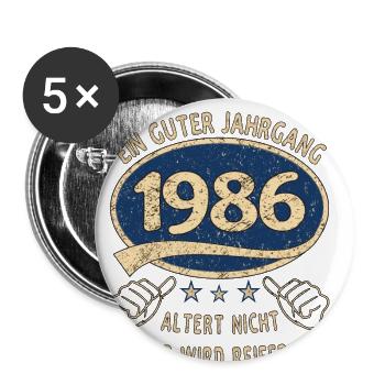 37. Geburtstag 1986 Guter Jahrgang - Buttons groß 56 mm (5er Pack) - Weiß - Vorne