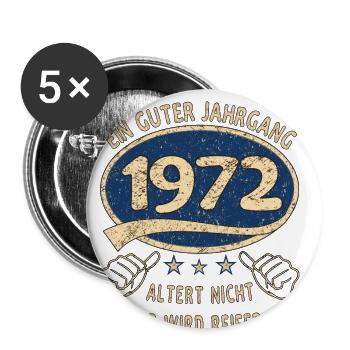 51. Geburtstag 1972 Guter Jahrgang - Buttons groß 56 mm (5er Pack) - Weiß - Vorne